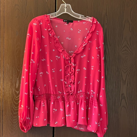 Gibson Tops - Gibson long sleeved dark pink top with tiny floral. Size Medium.